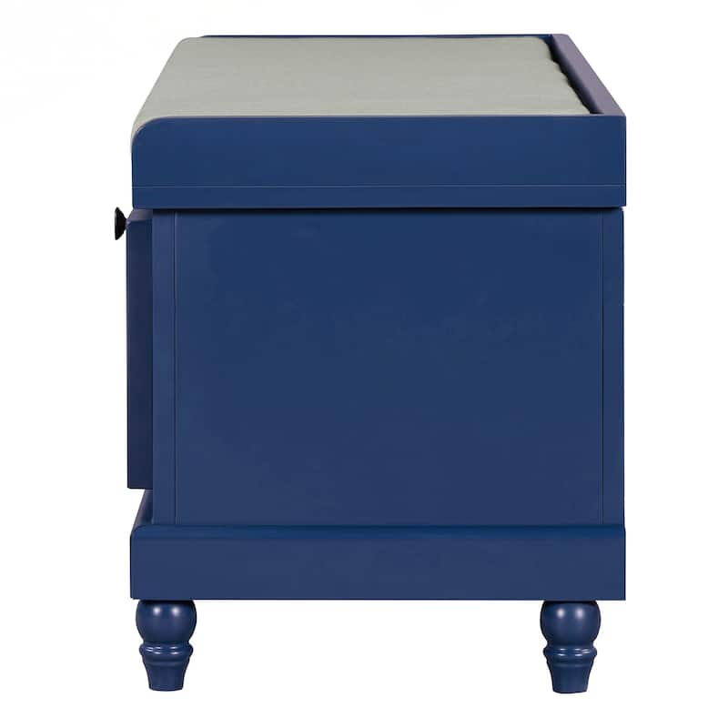 Classic Shoe Bench with Cushion and Three Drawers, Fluted Entryway Bench with Storage for Living Room, Entryway, and Hallways