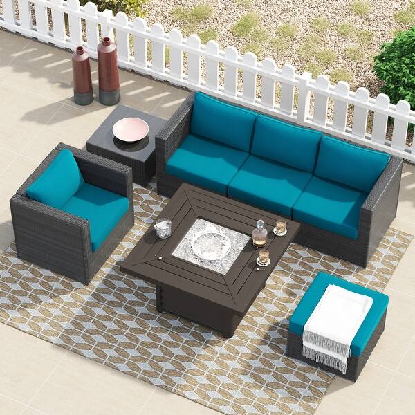 Corvus Trey 7piece Patio Wicker Sofa Set with Fire Table On Sale
