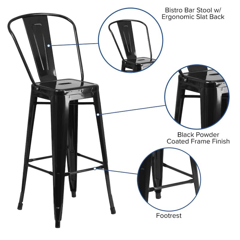 30'' High Metal Indoor-Outdoor Barstool with Back