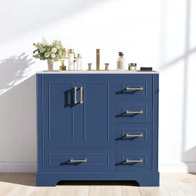 36 Inch Bathroom Vanity with Sink, Freestanding Cabinet with Gold Handles, Soft-Close Doors & Drawers
