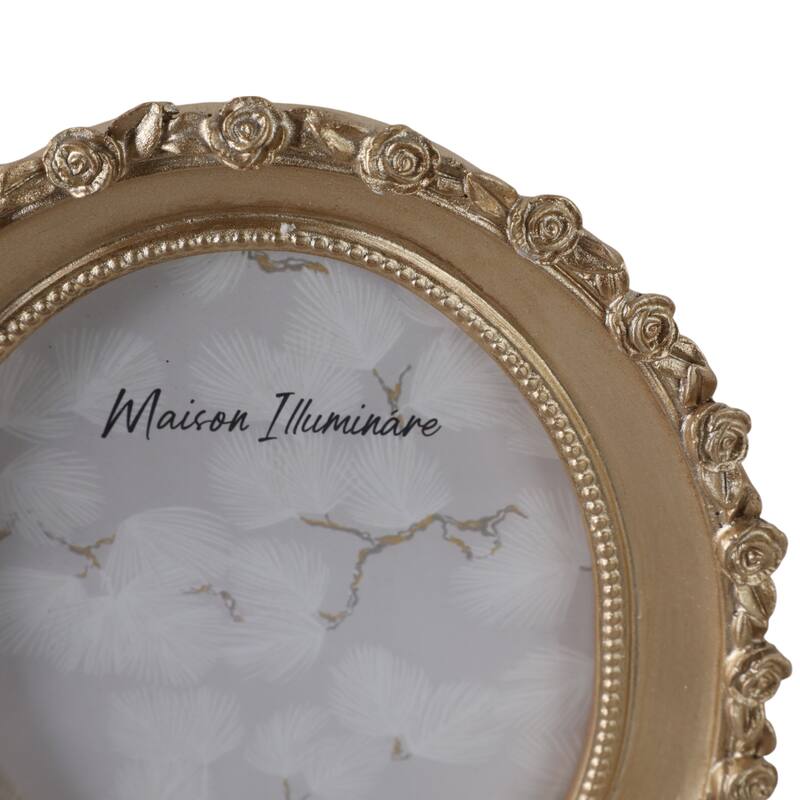 Polyresin Oval Photo Frame with Rosette Border - Gold