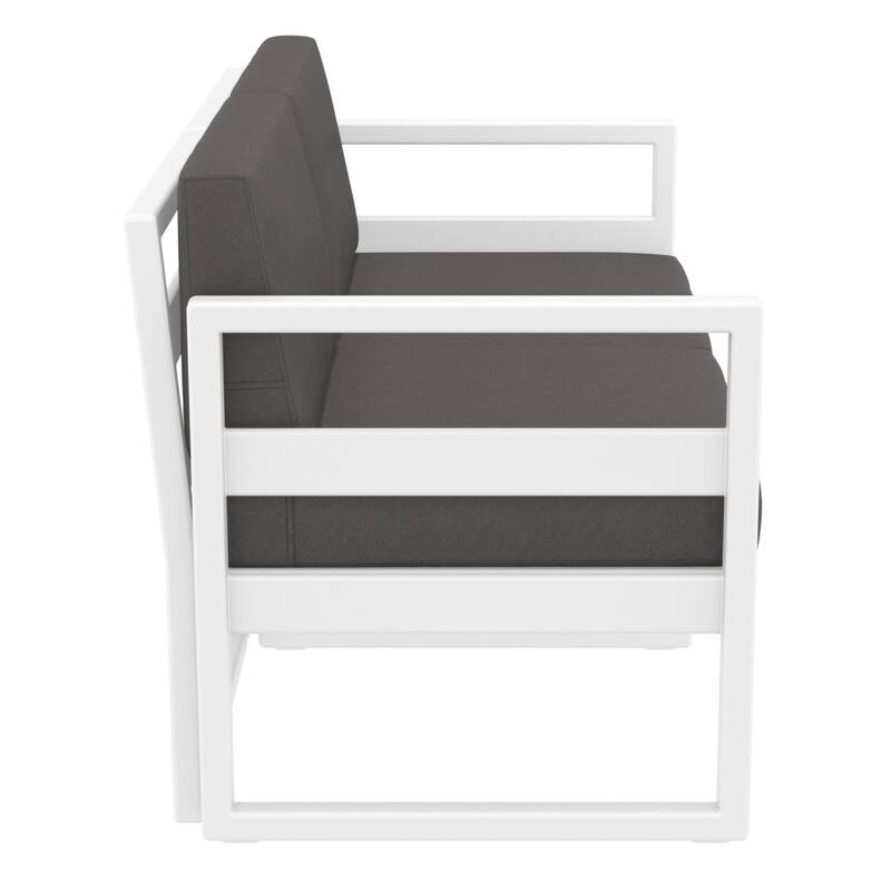 55" White Outdoor Patio Loveseat with Sunbrella Charcoal Gray Cushion