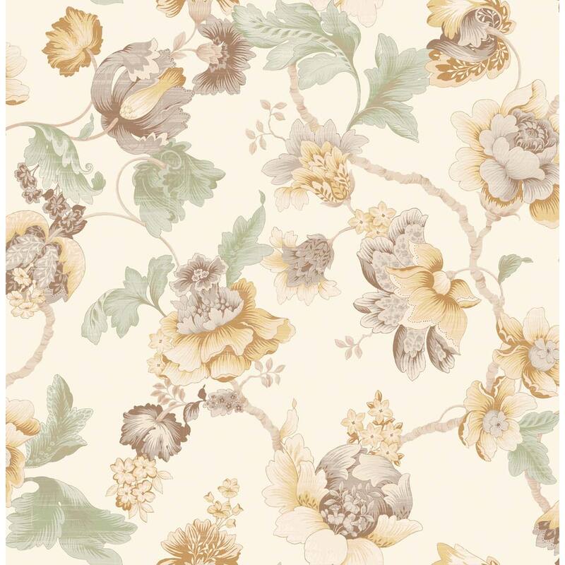 Seabrook Designs Clancy Floral Branch Unpasted Wallpaper - 20.5 in. W x 33 ft. L - Metallic Dandelion & Basil