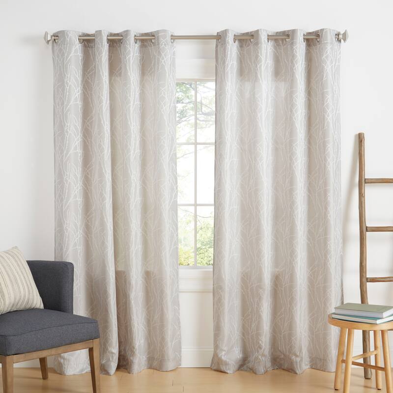 ATI Home Finesse Branch Print Grommet Top Curtain Panel Pair - 54X96 - Dove Grey
