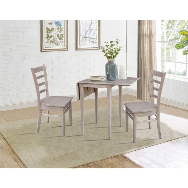 Small Dual Drop Leaf Table with Two Chairs Washed Gray Taupe On