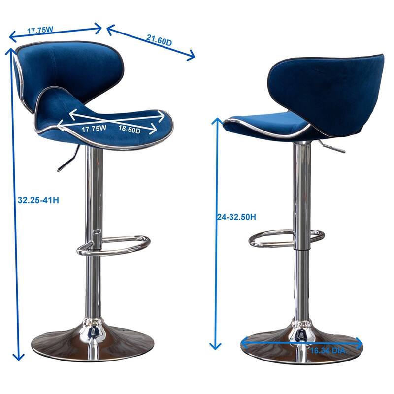 Velvet Upholstered Adjustable Swivel Barstool,Set of 2