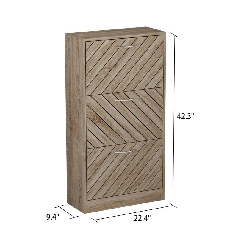 Kerrogee 18-Pair Shoe Storage Cabinet with 3 Flip Drawers Wood/ Grey