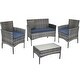 preview thumbnail 2 of 14, Sunnydaze Dunmore 4-Piece Patio Set with Cushions Gray Rattan with Navy Cushions
