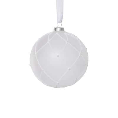 4-Piece Set Frosted 4.75" Glass Ball Christmas Ornaments with White Glitter