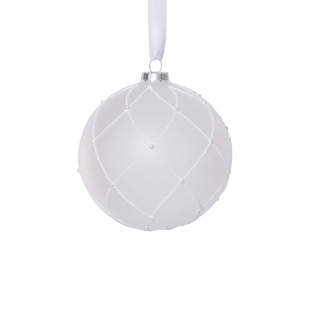 4-Piece Set Frosted 4.75" Glass Ball Christmas Ornaments with White Glitter