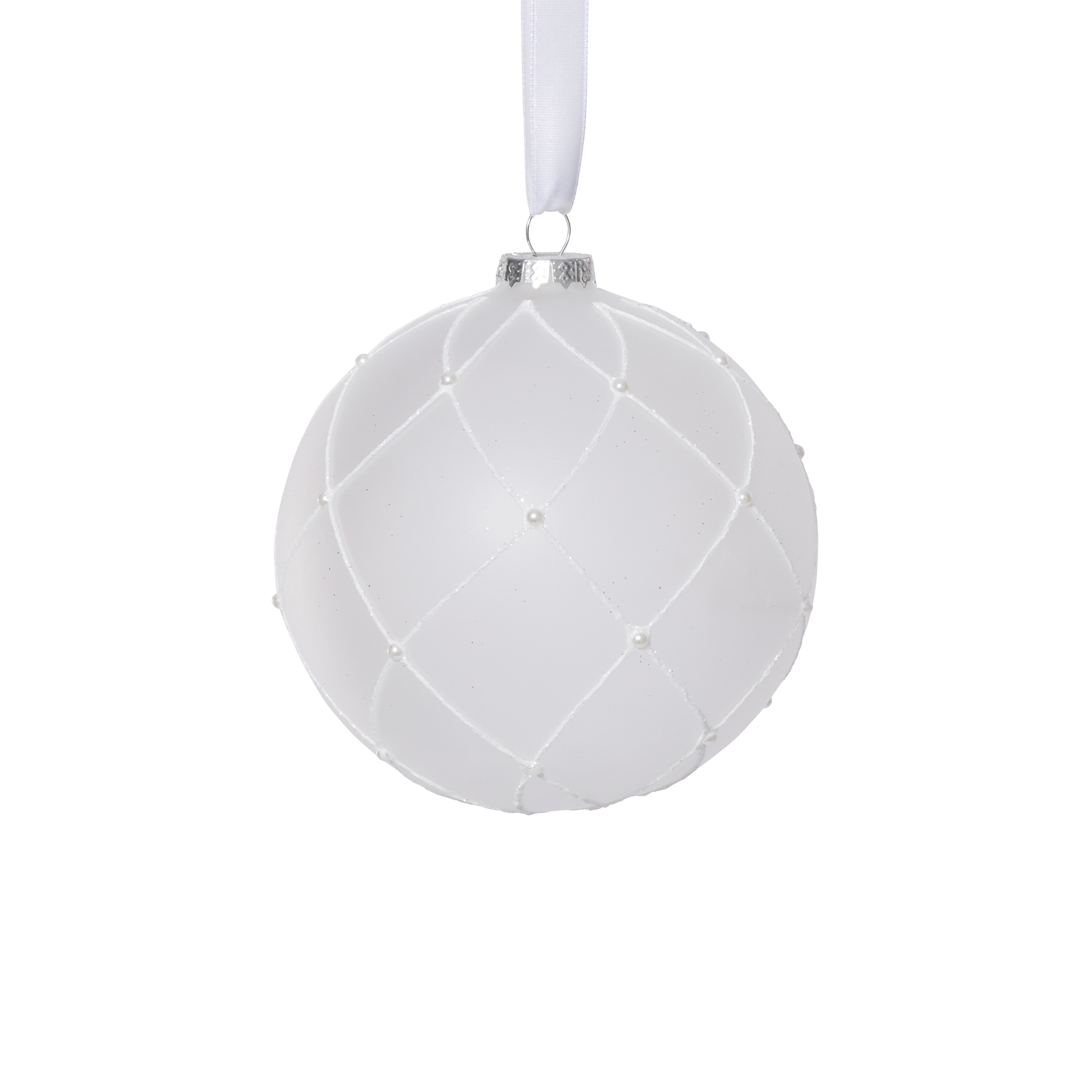 4-Piece Set Frosted 4.75" Glass Ball Christmas Ornaments with White Glitter