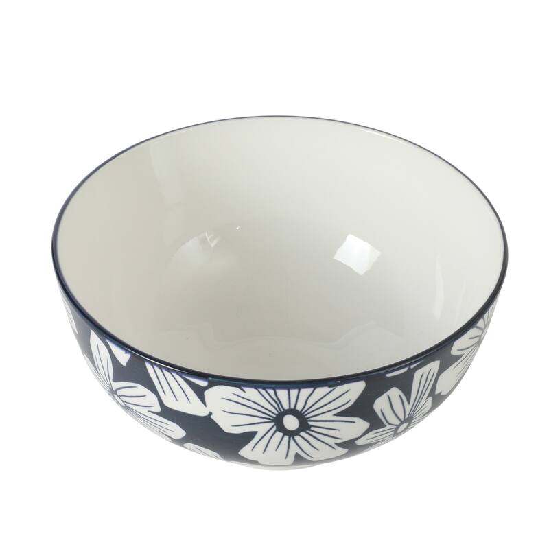 Gibson Home Castle Way 4-Piece Serving Bowl Set, 8 Inch Stoneware Bowls, Blue & White Assorted Pattern, Decorative Everyday Use