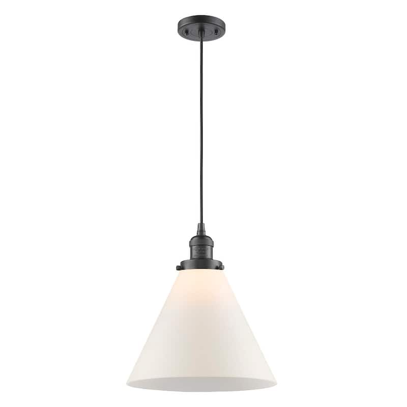 Innovations Lighting X-Large Cone Single Light 12" Wide Pendant - Oil Rubbed Bronze / Matte White Cased