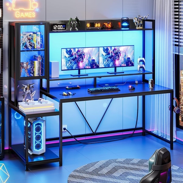 Gaming Desk LED Lights Hutch and Storage Shelves Glass Display Cabinet On Sale Bed Bath Beyond 40633302