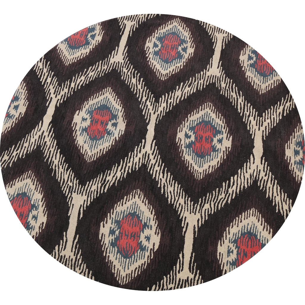 Abstract Contemporary Oriental Wool Area Rug Hand-tufted Carpet - 8'0" x 8'0" Round