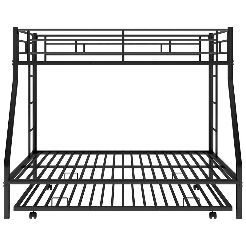Twin Over Full Metal Bunk Bed with Twin Trundle Sturdy Steel Bunk Beds Frame with 2 Side Ladders, Twin Over Full Triple Bunkbed