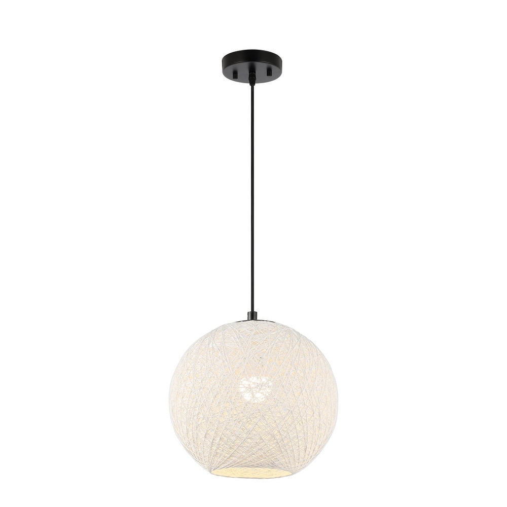 Louisa 1-Light Bohemian Minimalist Iron/Rope Woven Globe LED Pendant, White/Black by JONATHAN Y