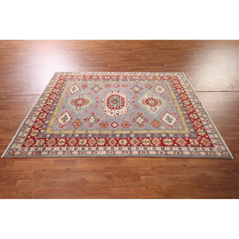 Grey Kazak Oriental Area Rug Hand-Knotted Wool Carpet - 5'0" x 6'10"