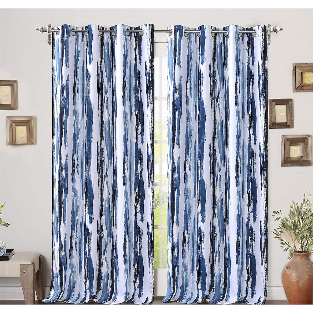 Ink Blue Brush Pattern Blackout Curtain Panel
