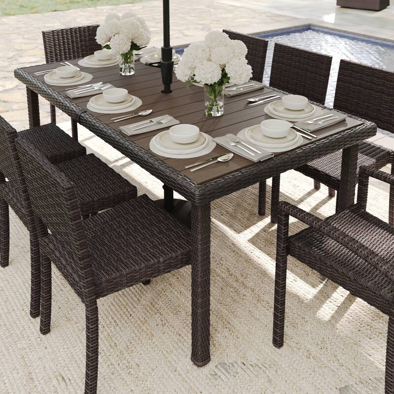 71" Outdoor Rattan Wicker Patio Table with Engineered Wood Top - 39"W x 71"D x 30"H