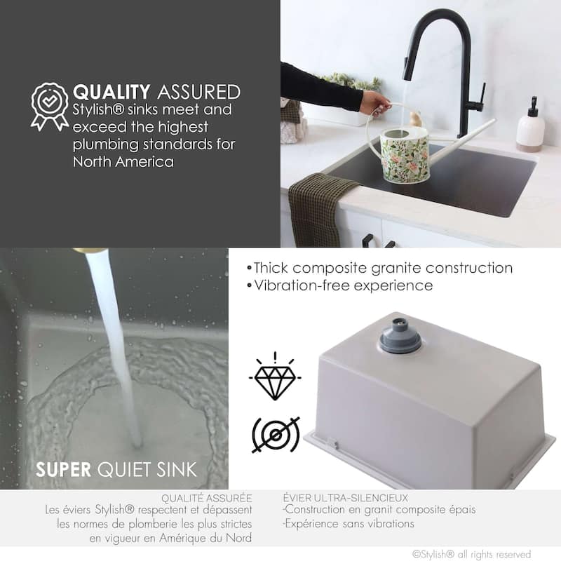 STYLISH 25 inch Single Bowl Dual Mount Composite Granite Utility Sink