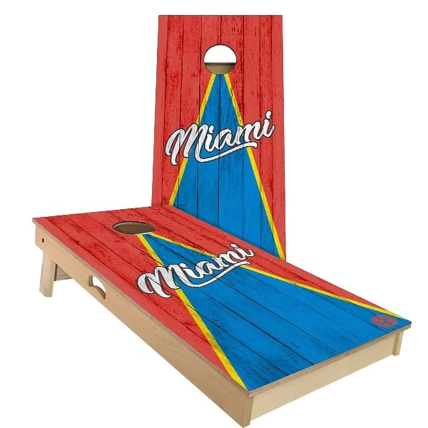 slide 2 of 9, Miami Triangle Baseball Outdoor Cornhole Board Set