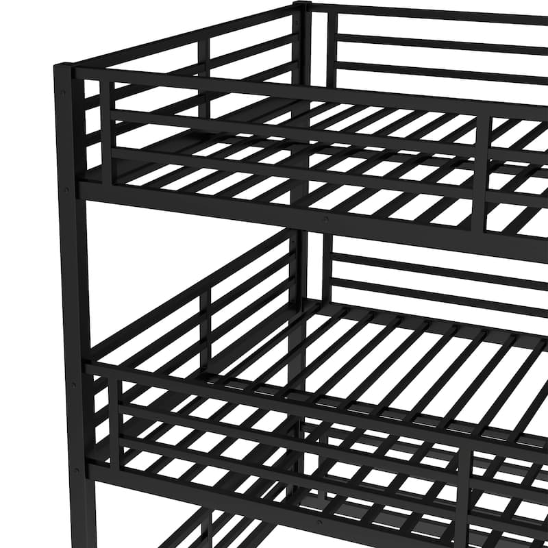 GDFStudio - Fillip Metal Triple Bunk Bed with Guardrails & Noise-Reduced Heavy-Duty Frame