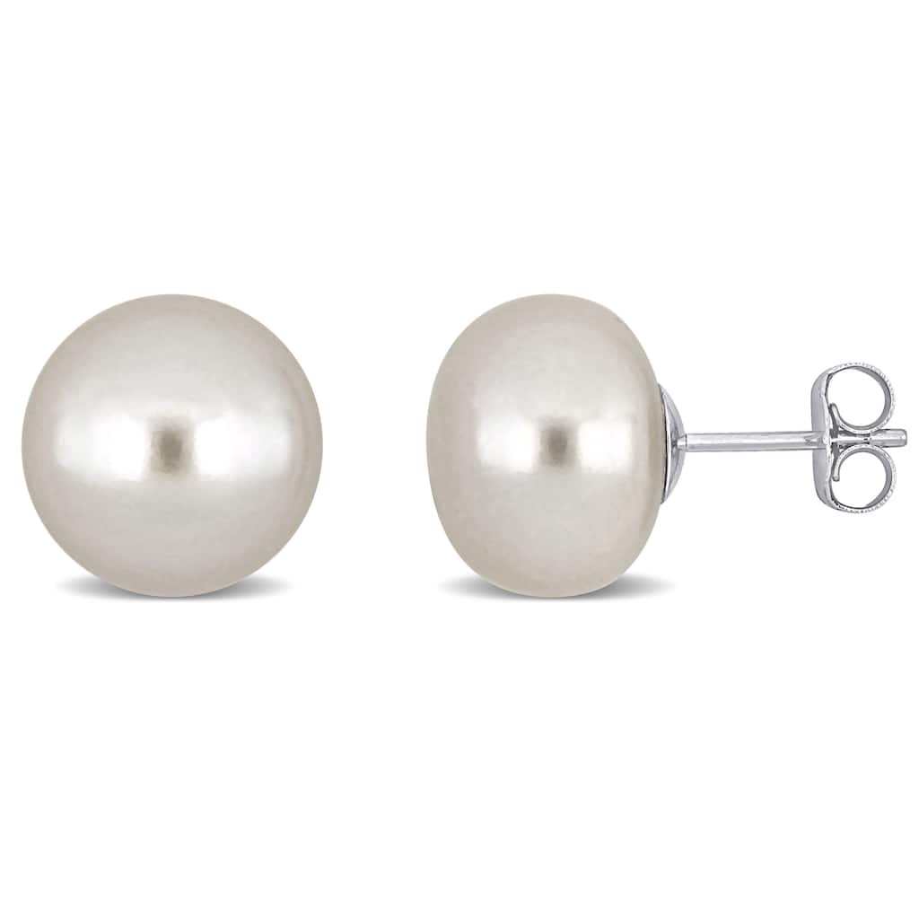 Miadora 12-13mm Cultured Freshwater Button Pearl Earrings 14k White Gold