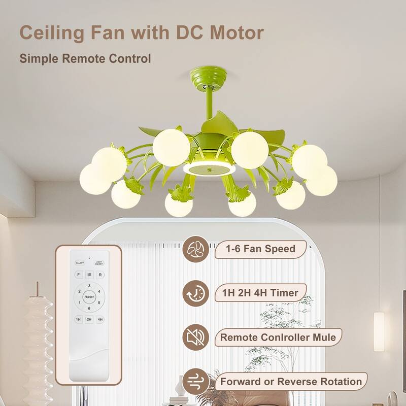 Indoor Chandelier Ceiling Fan with Light and Remote, Beige Fandelier with Milky Globe Shade for Bedroom