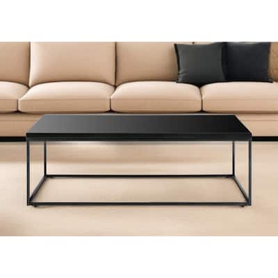 HomeRoots 47" Black Wood And Metal Frame Coffee Table