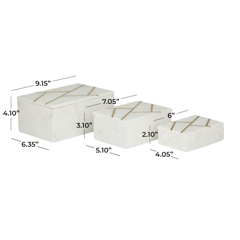 Marble Box with Gold Linear Lines - Set of 3 White or Green - Roche River Decor