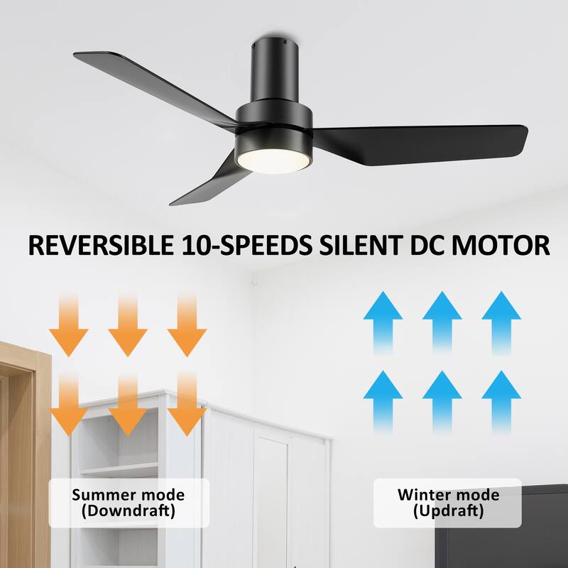 CARRO Nantes 44" ABS 3-Blade Indoor Smart Ceiling Fan with Light and Remote-Flush Mount