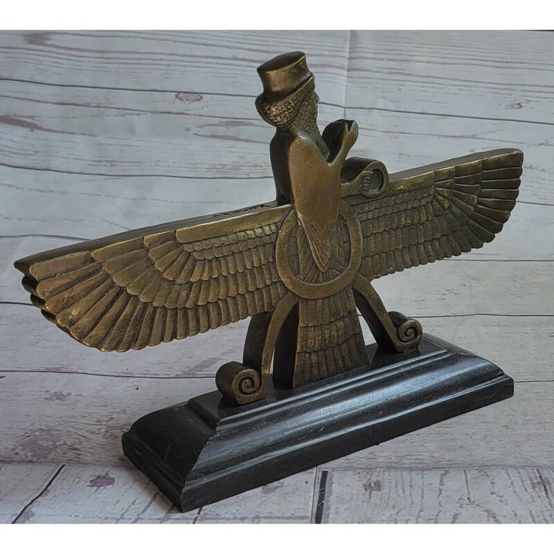 Faravahar Zoroastrian Achaemenid Persian History Bronze Statue Sculpture 8 Inches X 11 Inches