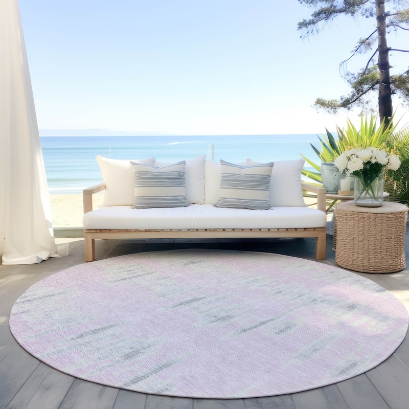 Machine Washable Indoor/ Outdoor Chantille Abstract Contemporary Rug - Pink - 8' x 8'