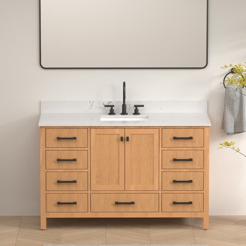 StarrySky 54 inch Undermount Single Sink Bathroom Vanity with Engineered Carrara Marble Top - 54 inch