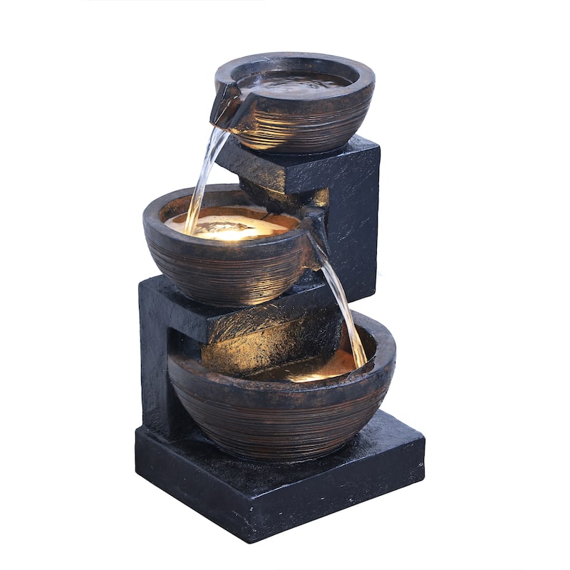 Enchanting Outdoor Fountain with 12 Warm White LED Lights Gray/Black
