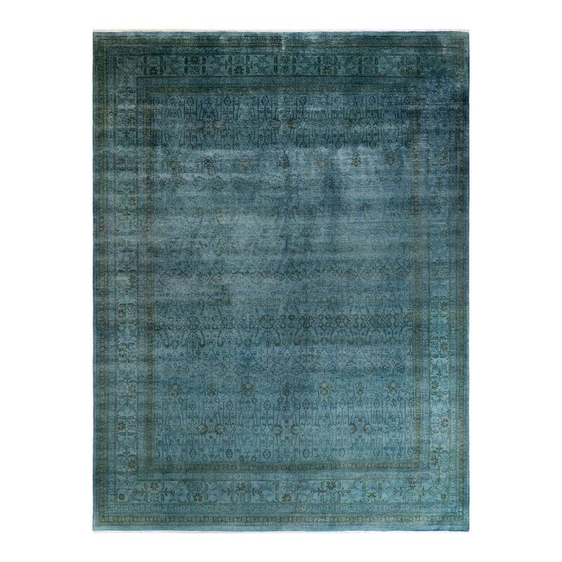 Overton Hand Knotted Wool Vintage Inspired Modern Contemporary Overdyed Blue Area Rug - 8' 10" x 11' 10"