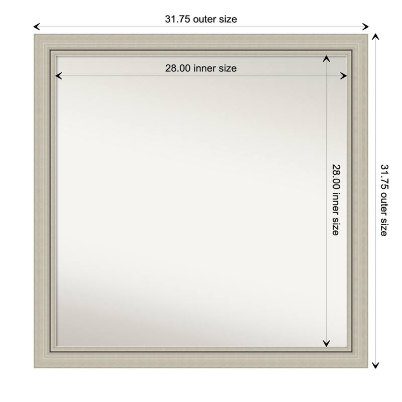 Romano Silver Narrow Framed Non-Beveled Custom Wall Mirror, Bathroom Vanity Mirror - Outer Size: 31.75 x 31.75