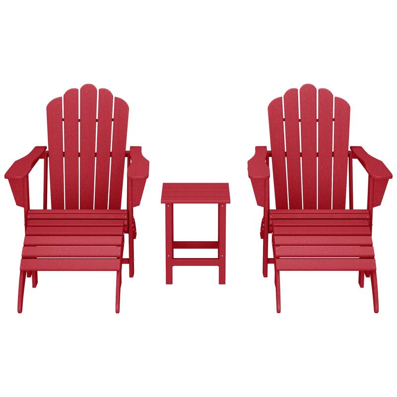 Aderson Outdoor Poly Adirondack Chair with Side Table and Ottoman 5-Piece Set - Red