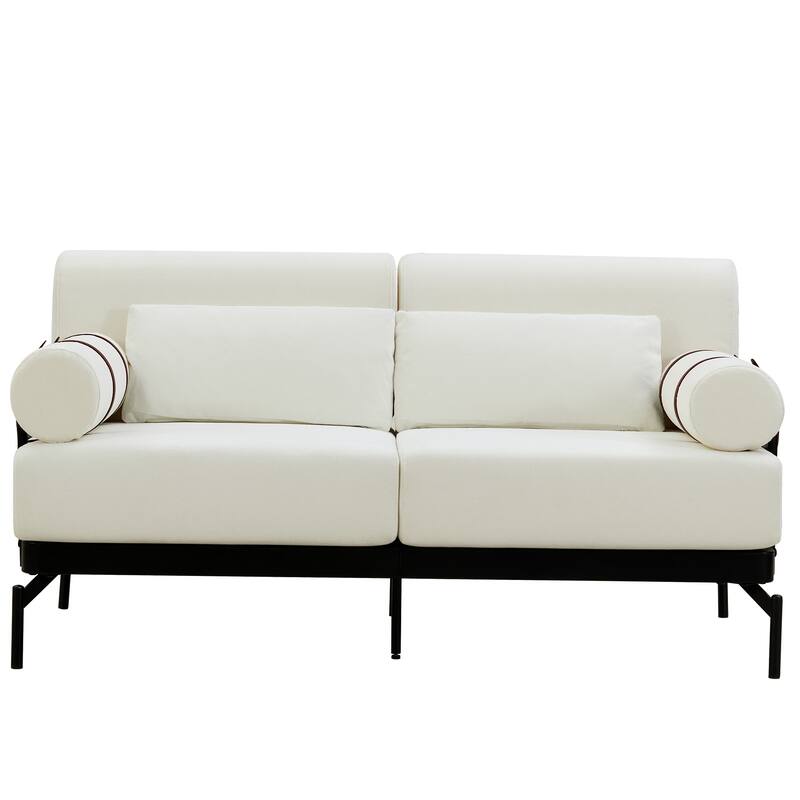 Chenille Loveseat Sofa, 59" 2 Seater Sofa with USB Ports, Round Arms, Adjustable Faux Leather Straps for Living Room