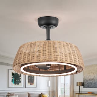 20" Rattan Caged Ceiling Fan with Dimmable LED Light and Remote(3-Blade)