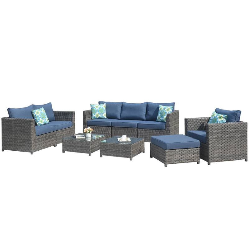 OVIOS Patio Furniture Deep Seat Wicker 9-piece Set