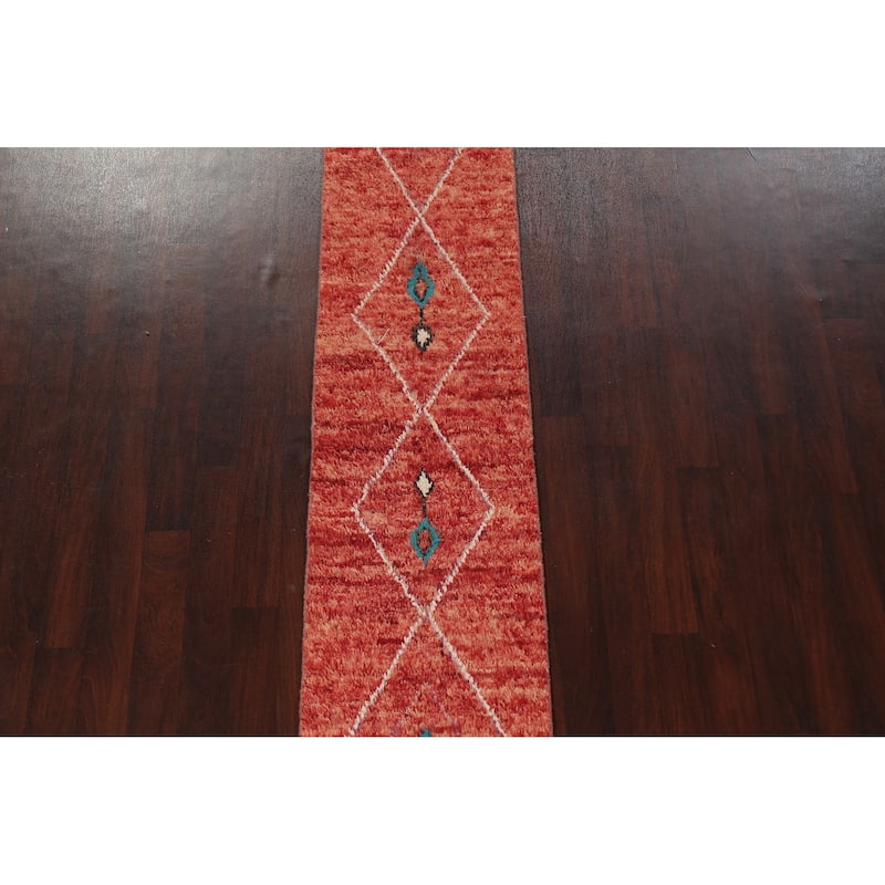 Geometric Tribal Moroccan Wool Runner Rug Hand-knotted Oriental Carpet - 2'1" x 11'2"