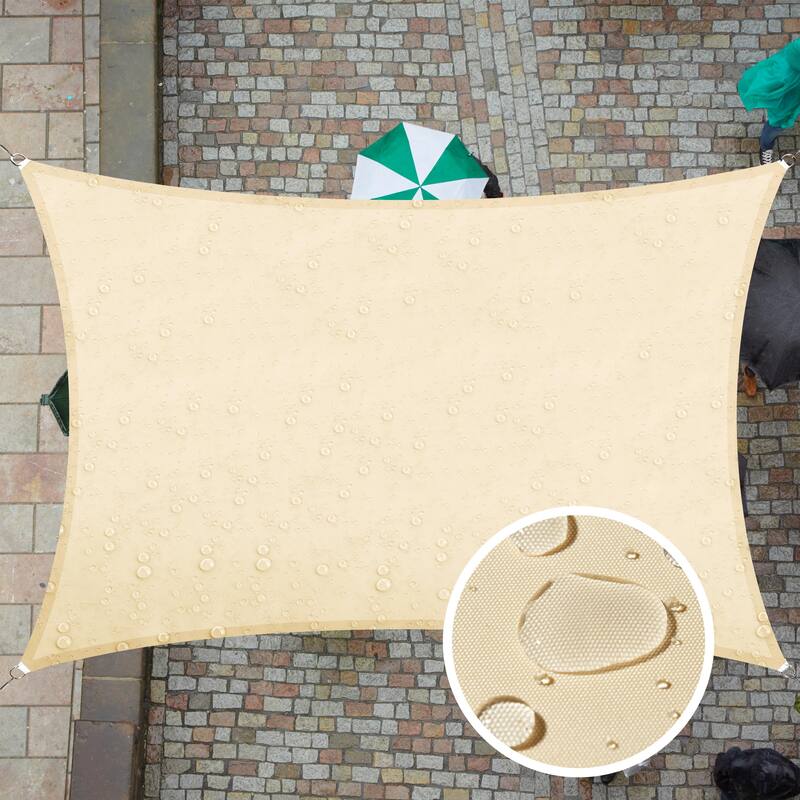 ColourTreeUSA Rectangle Waterproof Sun Shade Sail HDPE Mesh Fabric Screen Canopy UV Block 220 GSM - 7' x 12' - Beige
