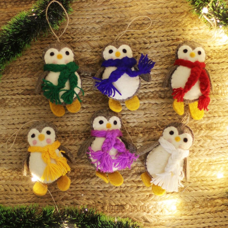 Novica Handmade Playful Penguins Wool Felt Ornaments (Set Of 6)