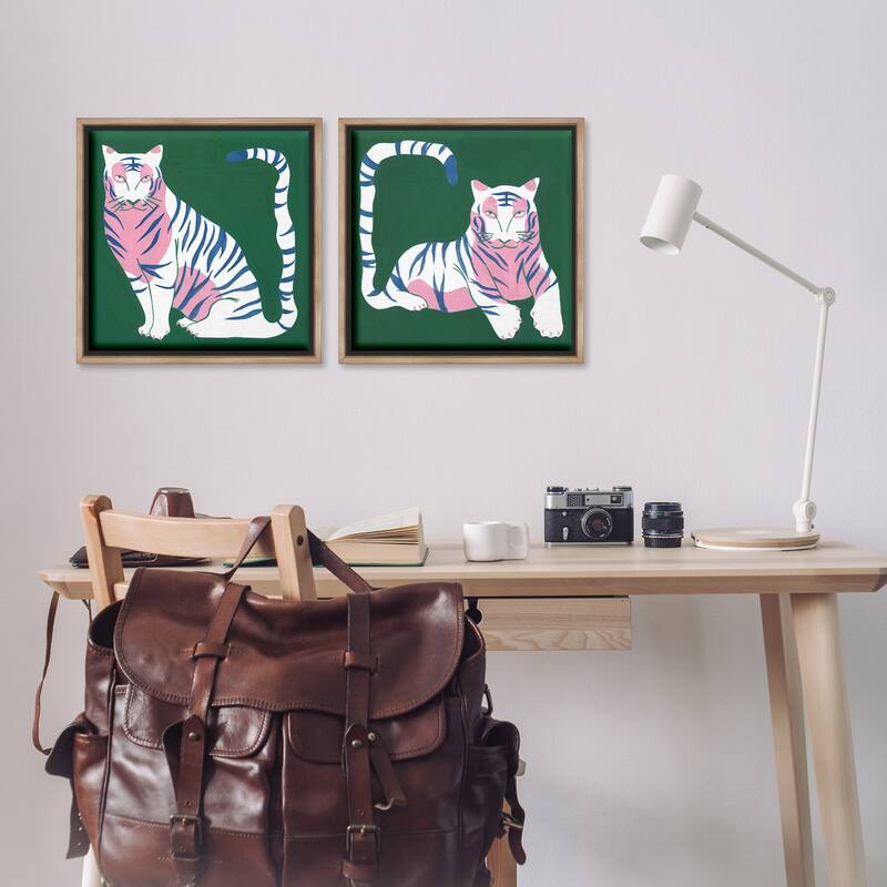 Stupell Fierce Lounging Tigers Framed Floater Canvas Wall Art Design By Melissa Wang (Set of 2)