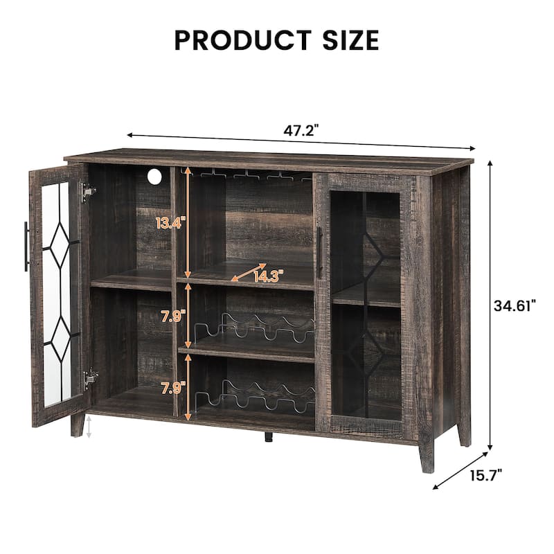 Wine Bar Cabinet with LED Light - 15.7"D x 47.2"W x 34.61"H