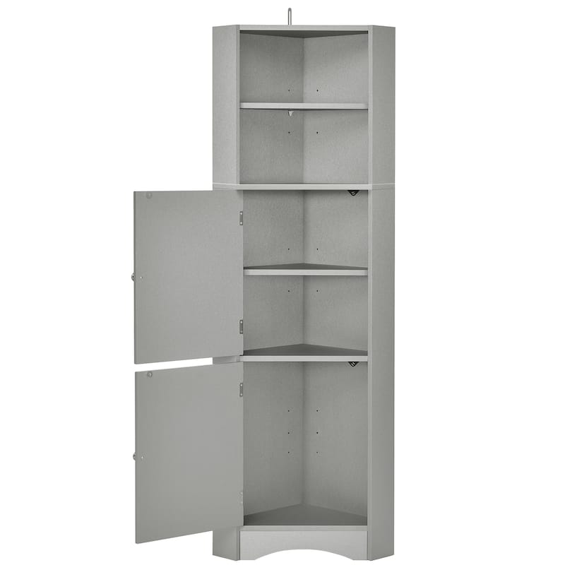 Tall Bathroom Cabinet Gray Corner Tower Bathroom Organizer Laundry Cabinet with Doors and Adjustable Shelves