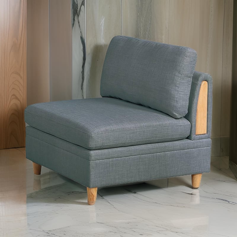 Gimy 37 Inch Modular Armless Sofa Chair, Gray Dorris Upholstery, Wood