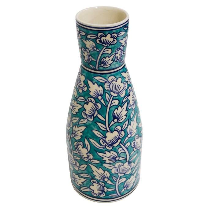 Home&Manor Ceramic Tall Vase Teal